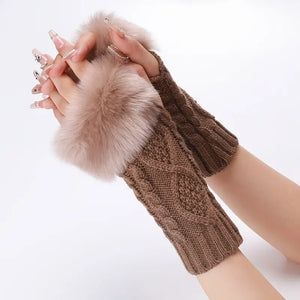 Fingerless decoration gloves No4 Brown