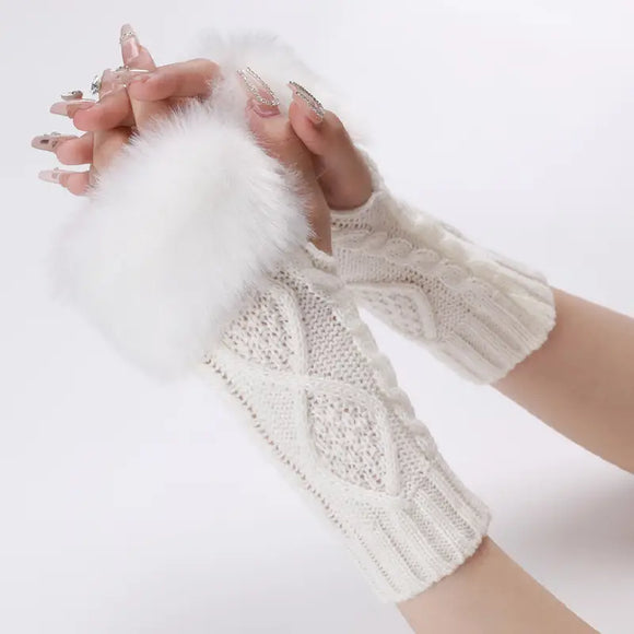 Fingerless decoration gloves No1 White