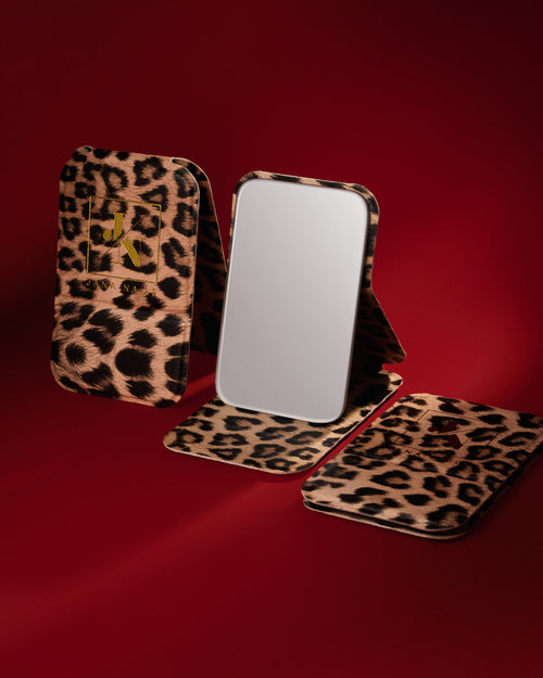 JN Leo Pocket Mirror klappbarer Taschenspiegel mit Leopardenmuster