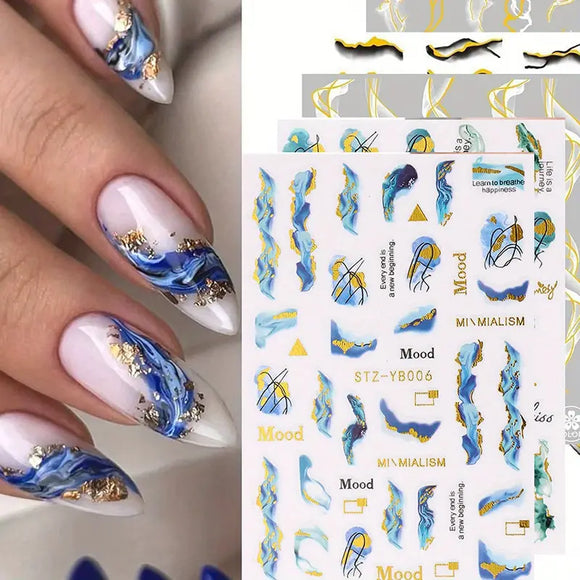 Nail Stickers - Gold & Blue No1