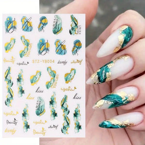 Nail Stickers - Gold & Green No1