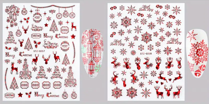 Nail Stickers - Xmas Laser Red Set No4