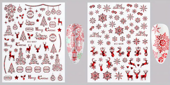 Nail Stickers - Xmas Laser Red Set No4