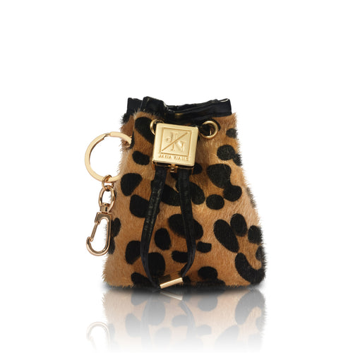 JN Leo Fluffy Keycharm & Bag mit Leopardenmuster und goldfarbenen Details
